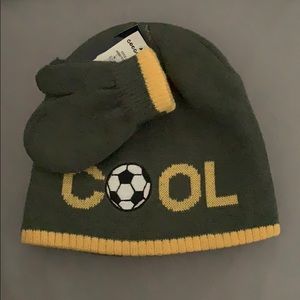 Toddler Boys 4pc Beanie Mittens Set Grey Soccer⚽️
